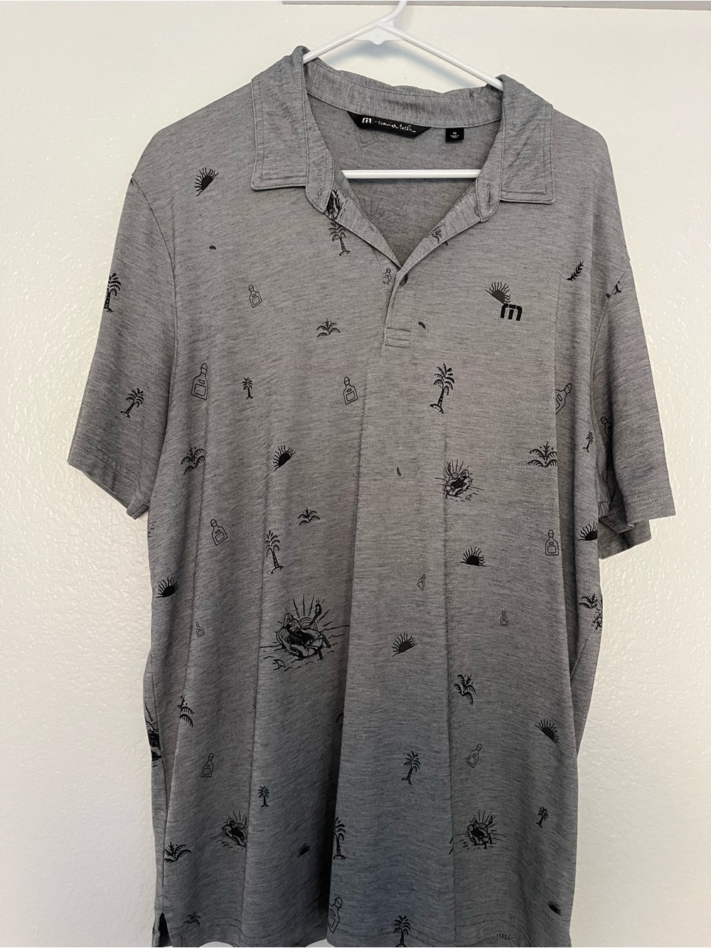 Travis Mathew Gray Polo with Mini Tropical Print